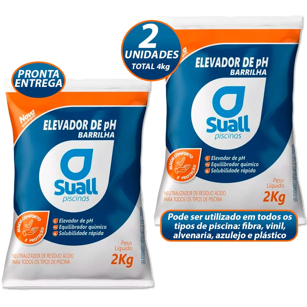 Kit 2 Elevador De Ph Barrilha Leve Suall Ph Mais Produtos Para Piscinas
