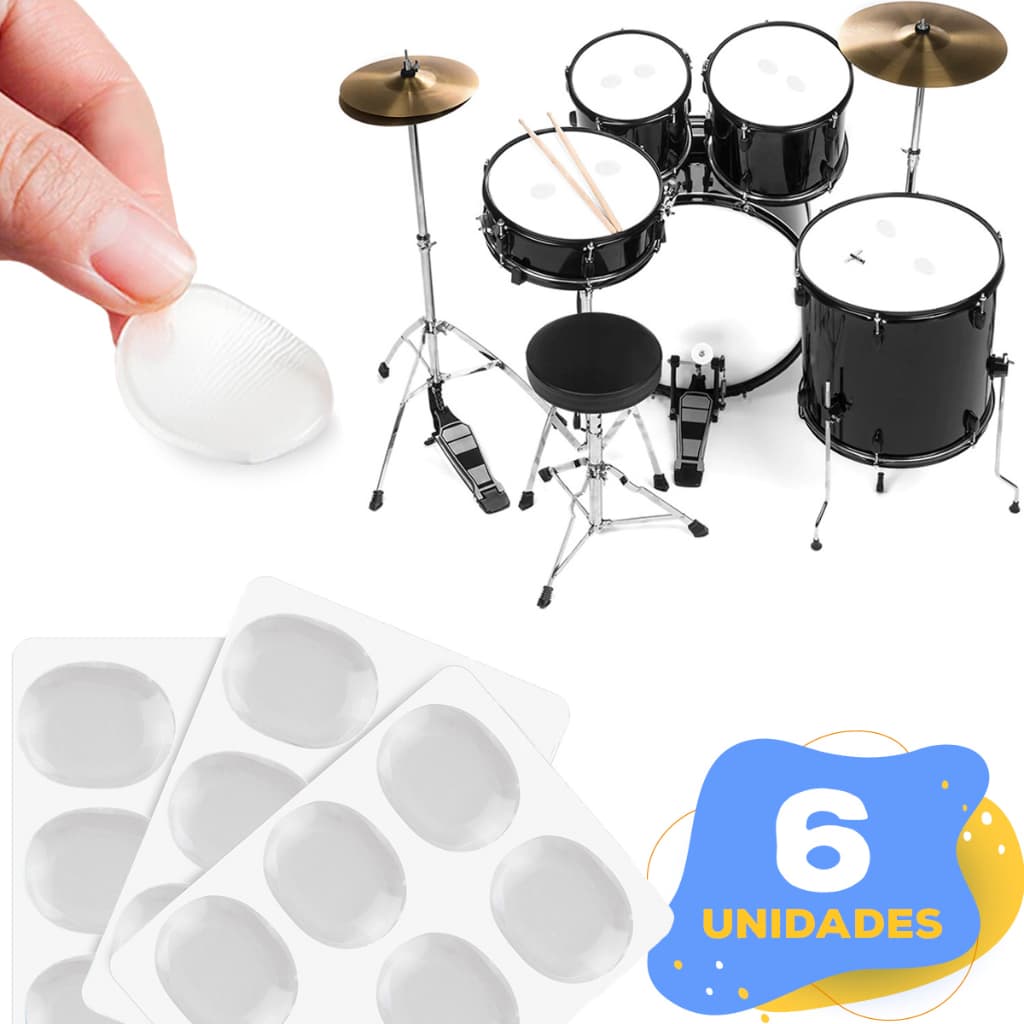 Kit 6 Abafador para Bateria de Pele Percussão Caixa Off Drums Ruído Som Gel Tambor Prato Muffle