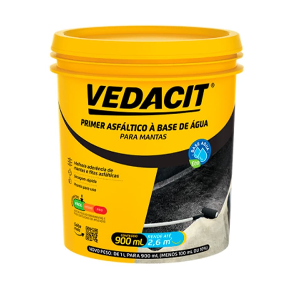 Primer Asfáltico À Base de Água Eco Para Mantas e Fitas Asfálticas 900 ml - Vedacit