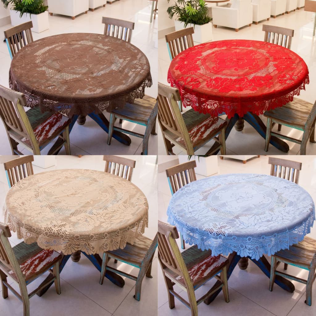Toalha de Mesa Redonda Renda Clássica Arabesco 1,30x1,30cm - 4 Lugares