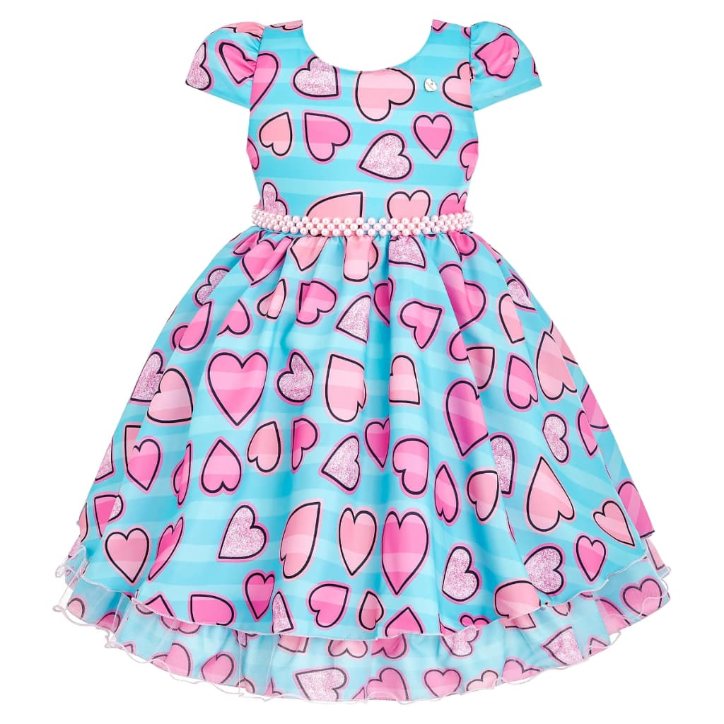 Vestido Infantil Rosa Azul Coração Festa Aniversário Formatura