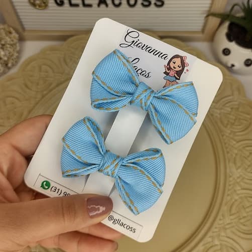 Parzinho de Laço Jeans Cruzado/ Duplinha de Laço de Cabelo Infantil