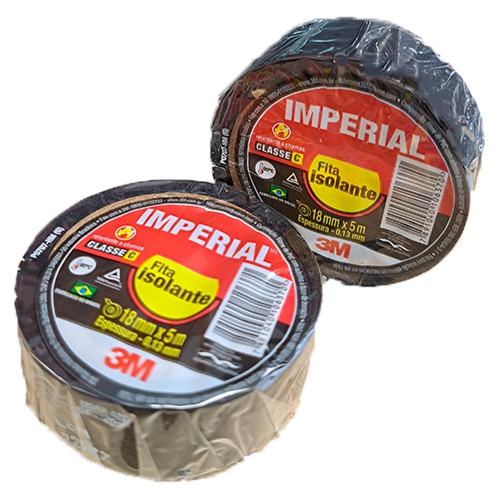 Rolo Fita Isolante 3m Imperial 18mm X 5, 10 e 20 Metros Preta