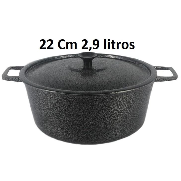 Caçarolas Asas De Ferro Preto Avulsas Panelas Craqueada Alça Alumínio Fundido e Tampa Preta 24, 22, 20 , 18 E 16 cm