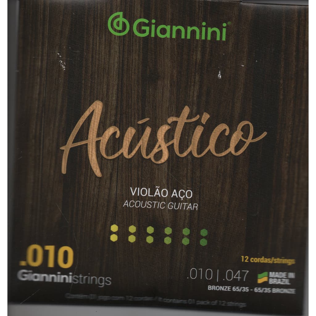 Encordoamento P/ Violão Aço 12 Cordas 010 Bronze Giannini