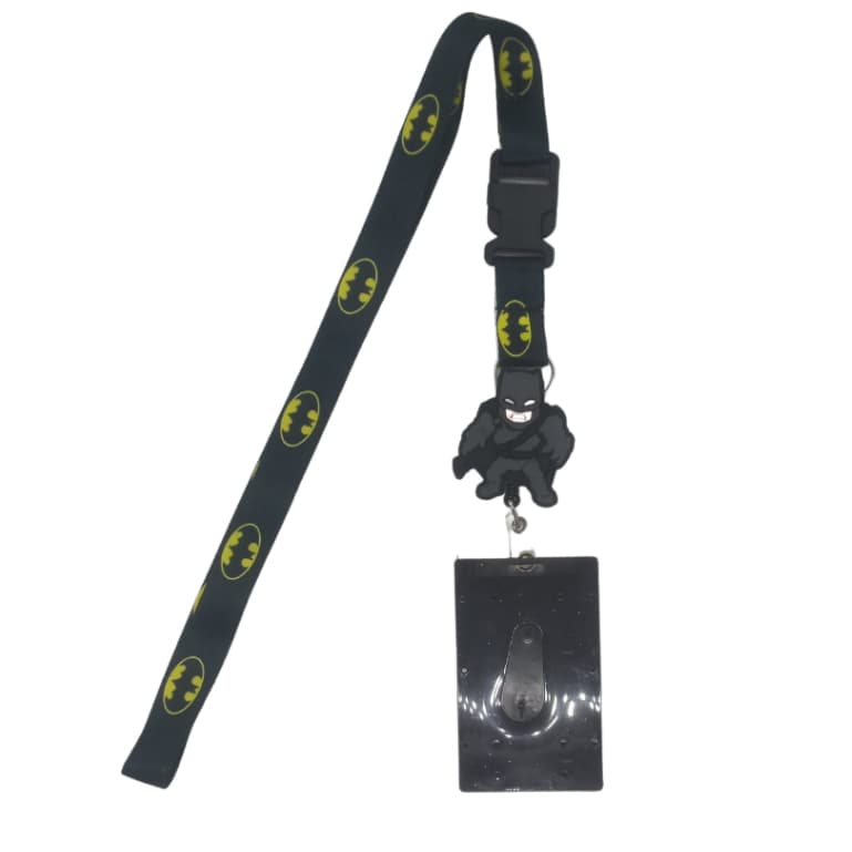 Kit Cordão Batman com Fecho Engate Rápido + Porta Crachá Retrátil Personalizado + Porta Cartão Preto