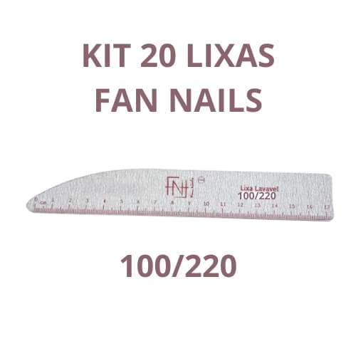 Kit 20 Lixas de Unha profissional c/régua - Lixa Lavável 100/220 Fan Nails