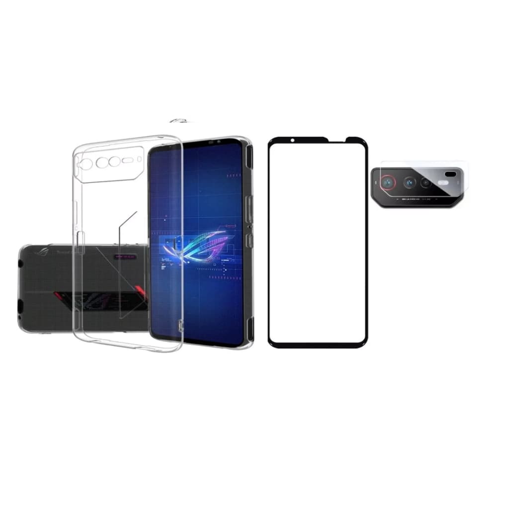 Kit 3 in 1 para Asus Rog Phone 6 Case Slim Clear Premium + Kit Película de Vidro 3D Premium e Câmera para Rog Phone 6 Pro Película Rog Phone 6 e Case