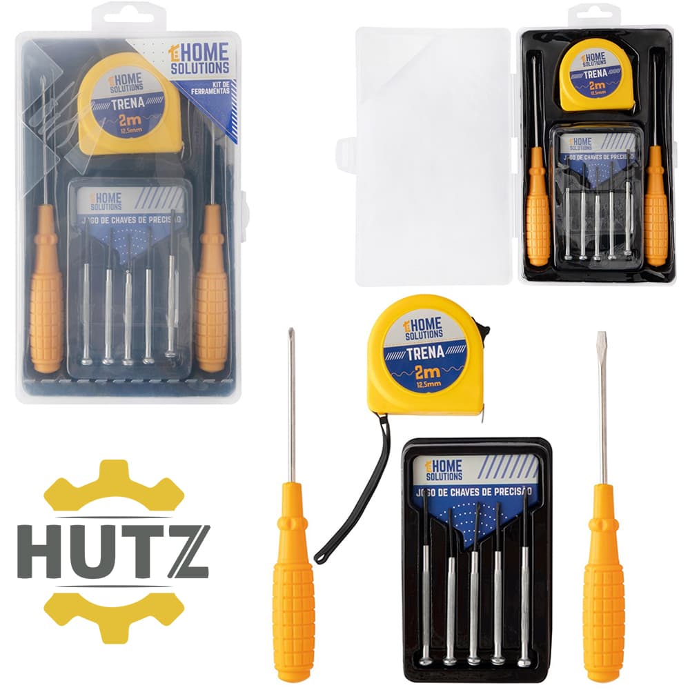 KIT FERRAMENTA COM JOGO DE CHAVE DE PRECISAO + TRENA E CHAVE FENDA / PHILLIPS HUTZ 8 PECAS