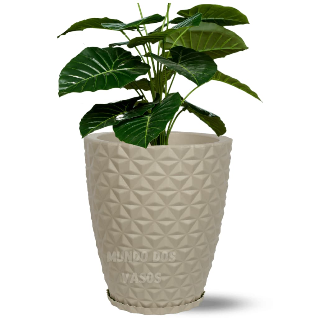 Vaso De Planta Coluna Diamante M Elegance Luxo C/ Prato