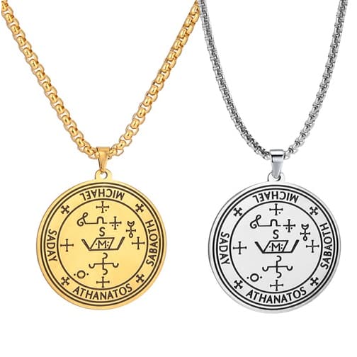 Colar Medalha Sigilo Arcanjo Miguel em Aço Inoxidável : Semi Jóia Antialérgico : Proteção : Não Perde o Brilho