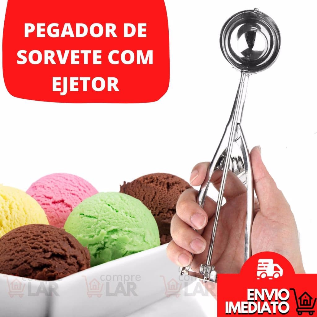 Colher Inox Pegador Sorvete Açaí Sobremesa Extrator Ejetor Bolas Concha