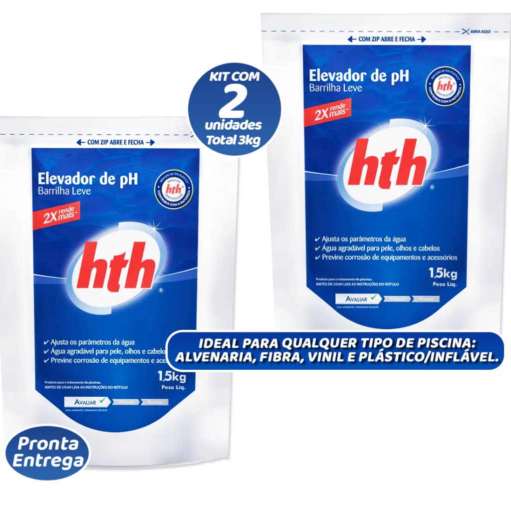 Kit 2 Barrilha Leve Elevador De Ph Mais Hth Produtos Para Piscinas
