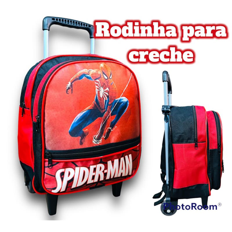 Mochila Escolar Infantil menino de Rodinha para creches - Homem Aranha