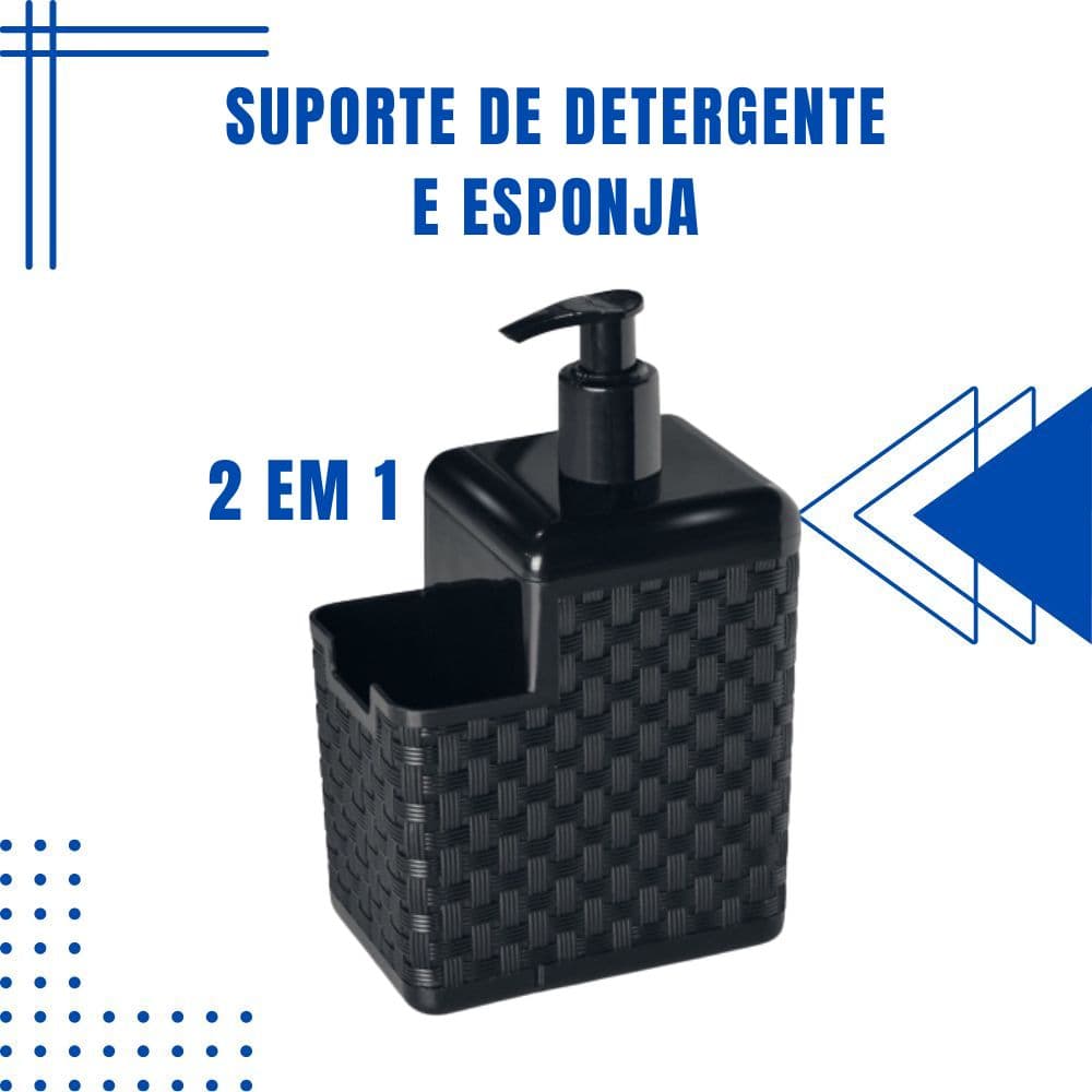 Porta Detergente Sabão 2 em 1 Com Suporte Para Bucha Esponja Rattan