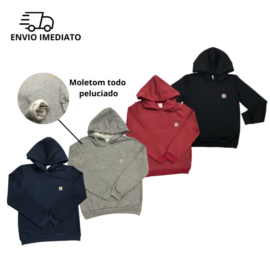 Casaco Capuz Moletom Infantil Pelúciado Menino e Menina Inverno- Sem/Estampa
