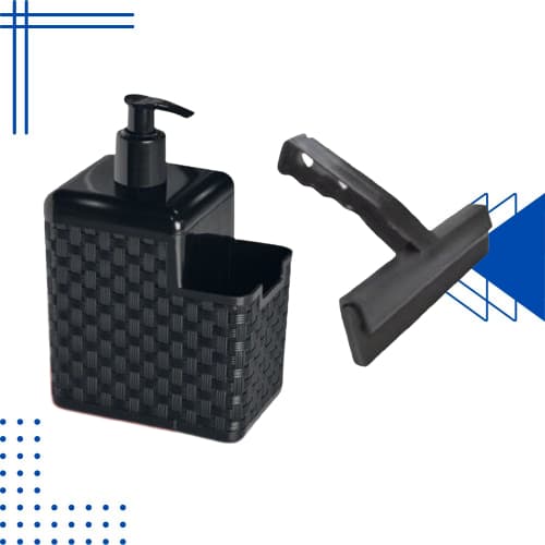 Porta Detergente Sabão Dispenser 2 em 1 Com Suporte Para Bucha Esponja e Rodo