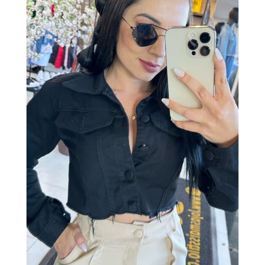 Jaqueta Jeans Feminina Sem Lycra barra desfiada