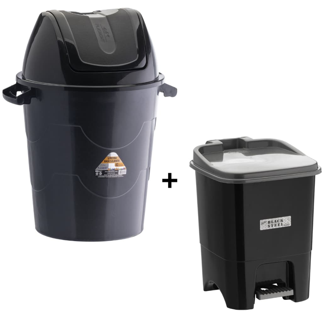 Kit 2 Lixeiras De Plástico Redonda e Quadrada Basculante Reforçada Lixo Ideal Para Cozinha Banheiro Escritório