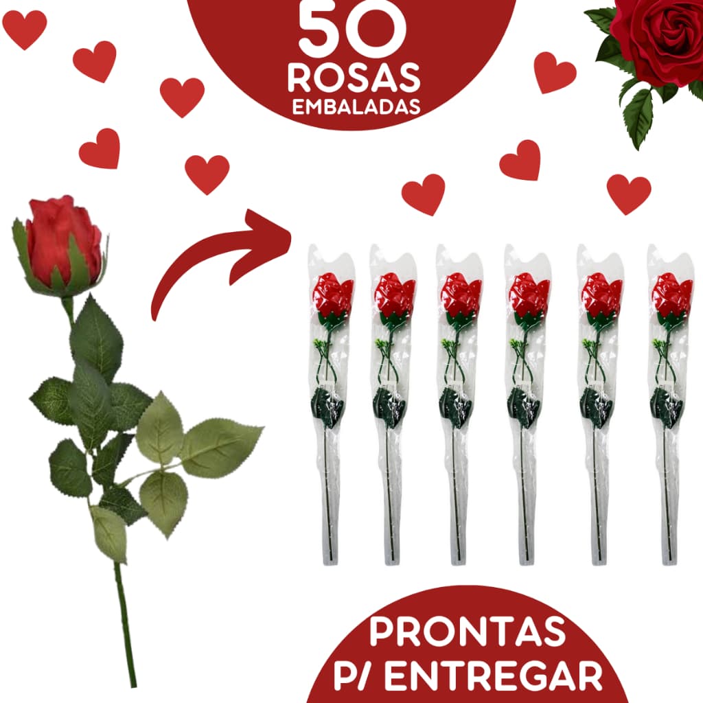 Kit 50 Rosas Artificiais Dia Das Mães Namorados Embaladas
