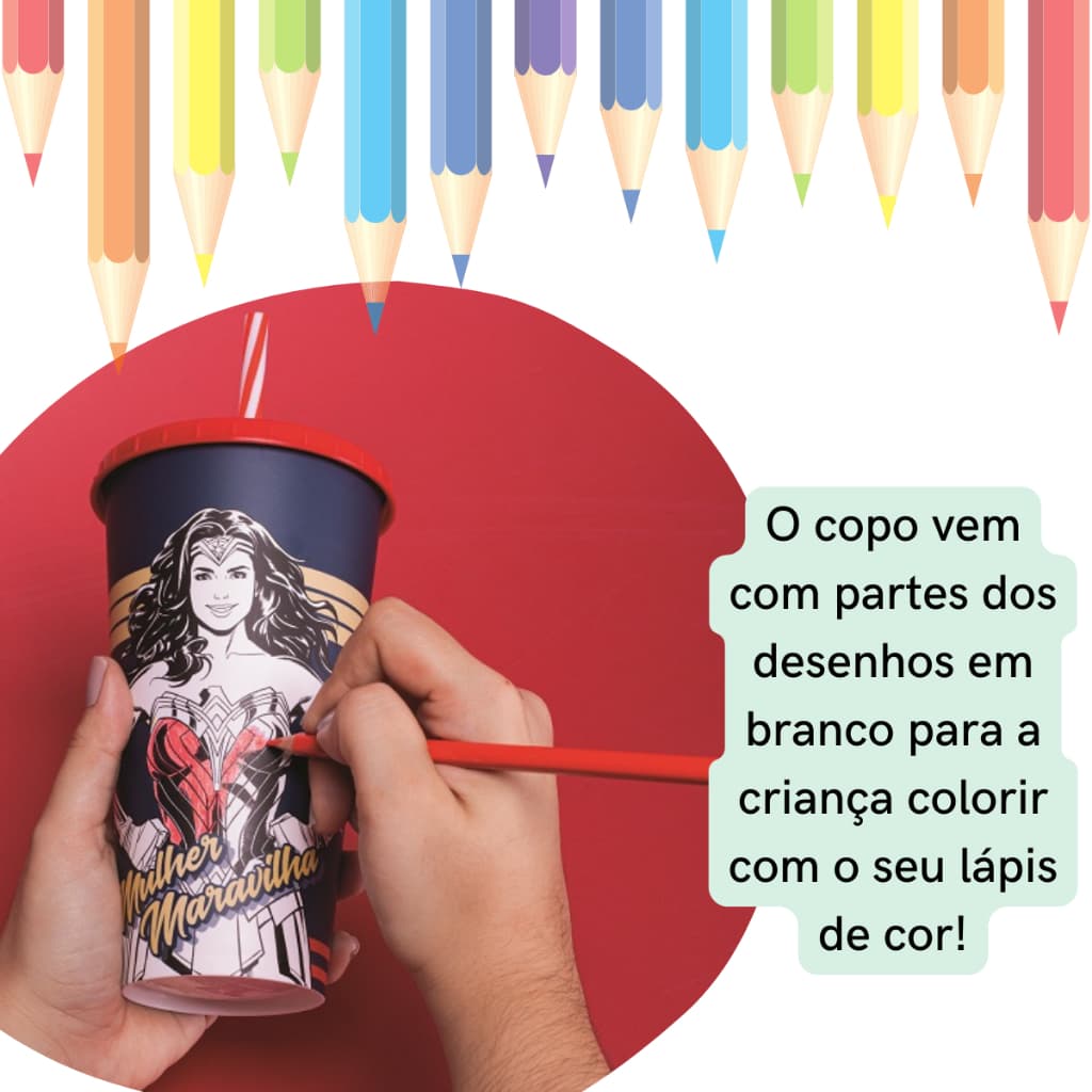 Copo Com Canudo e Tampa Infantil Personagens Disney Escola Lancheira