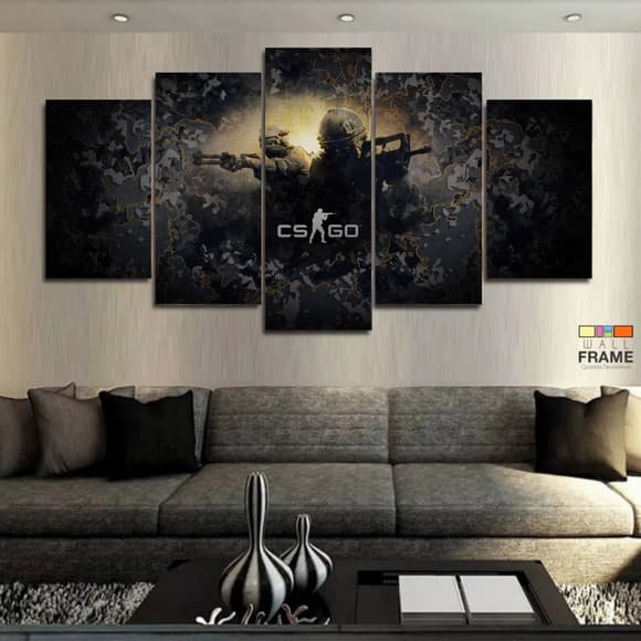 Quadros Decorativo Mosaico 5 peças Sala Quarto Mdf Alta Resolução Full HD CS GO