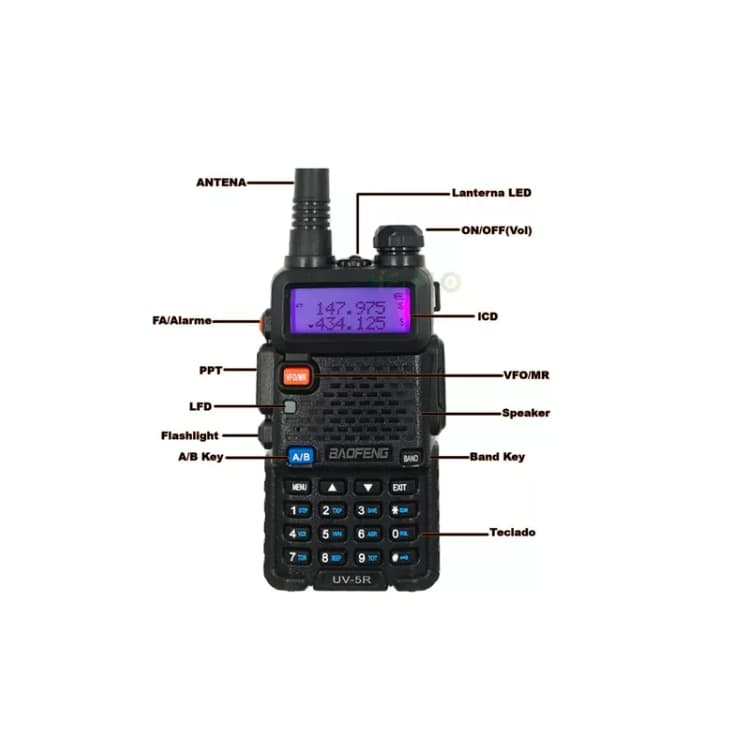 Rádio Comunicador Ht Dual Band Uhf Vhf Uv-5r Fm Fone Portáti Baofeng Orignal