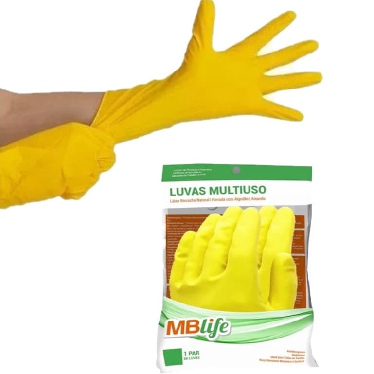 Par Luva Amarela Multiuso Látex Borracha Limpeza Jardim MBLife