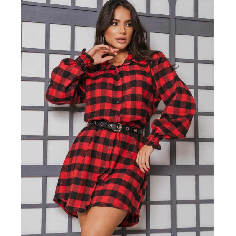 Vestido Chemise Camisa Franelada Xadrez feminina estilosa