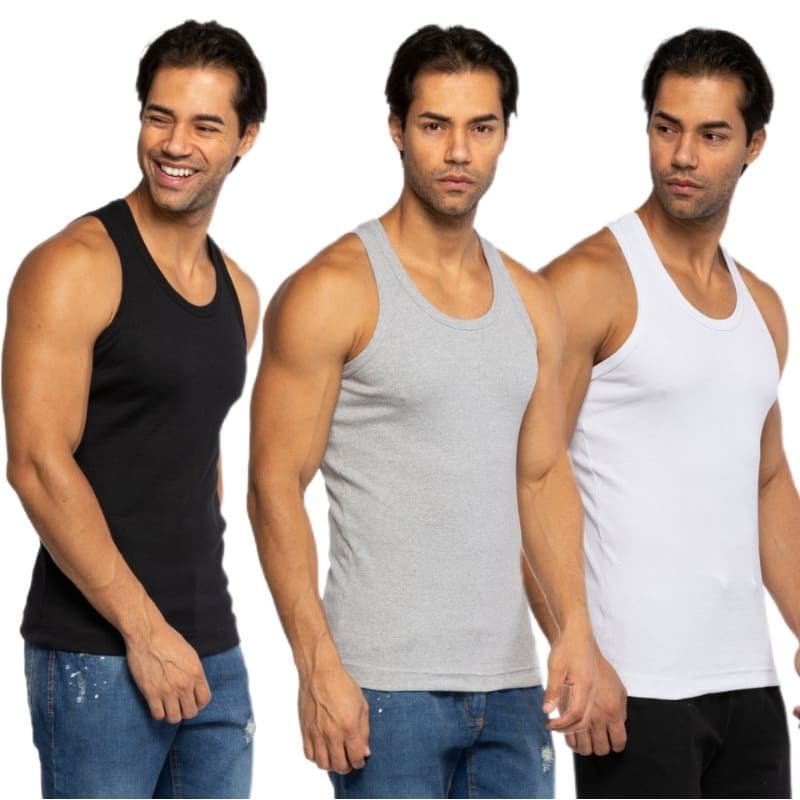 Kit 3 Camisetas Regata Estilo Americano Canelada Algodão