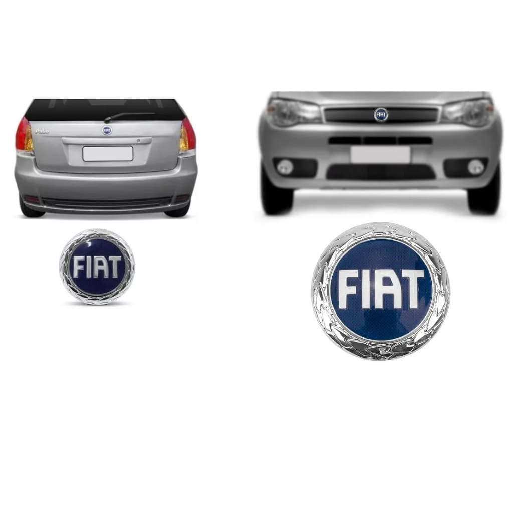 Kit Emblemas Fiat Grade e Fiat Mala Azul Para Palio G3 2005 2006 2007 2008 2009 5143 5144