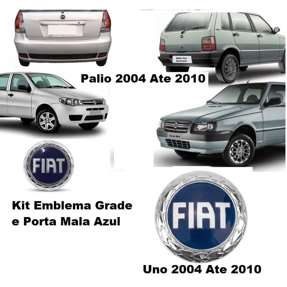 Jogo Fiat Emblema Grade Emblema Porta Mala Palio 2005 2006 Ate 2010 Uno 2004 2005 2006 2007 2008 Azul 5144 5143