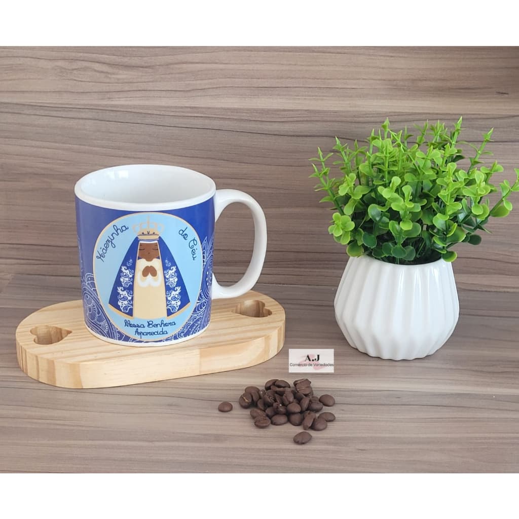 Caneca Porcelana 300ml decorada Nossa Senhora Aparecida