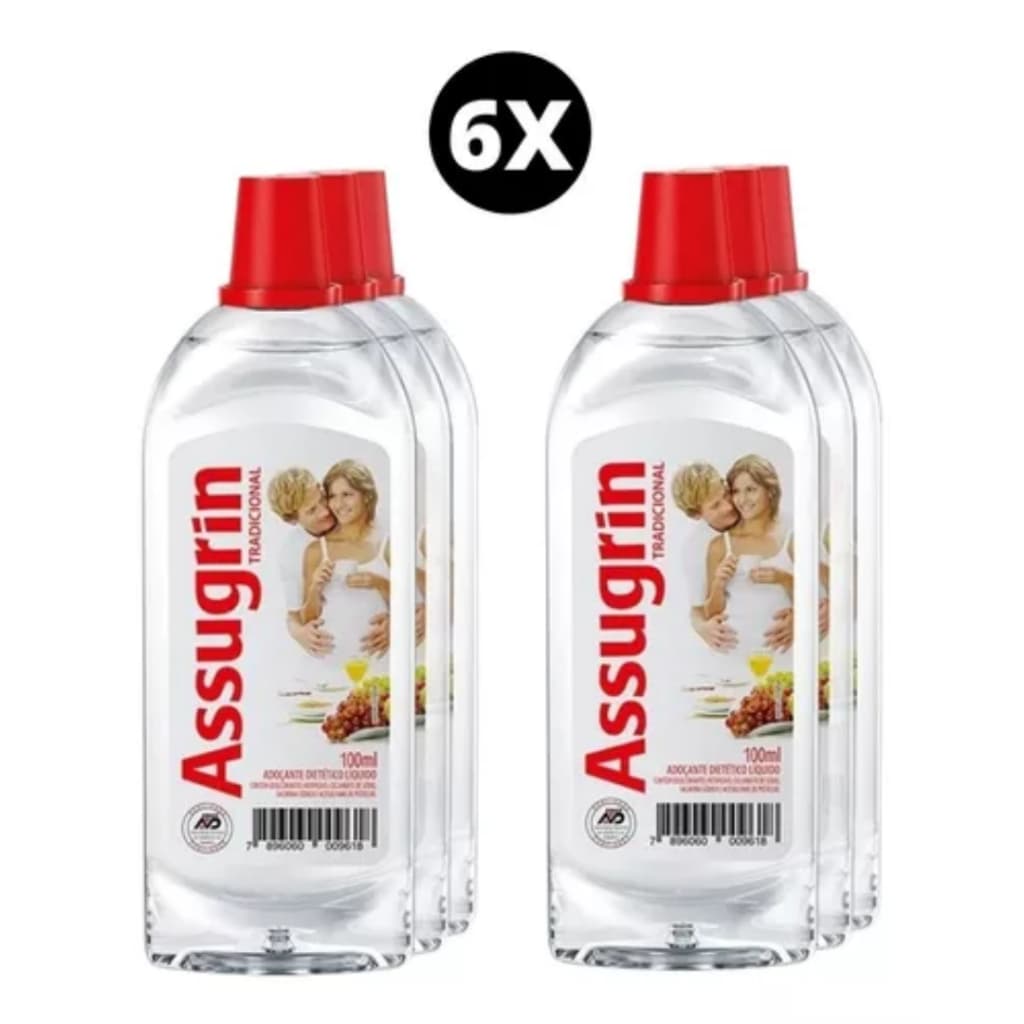 Kit 6 - Adoçante Líquido Assugrin 100ml Tradicional Sacarina