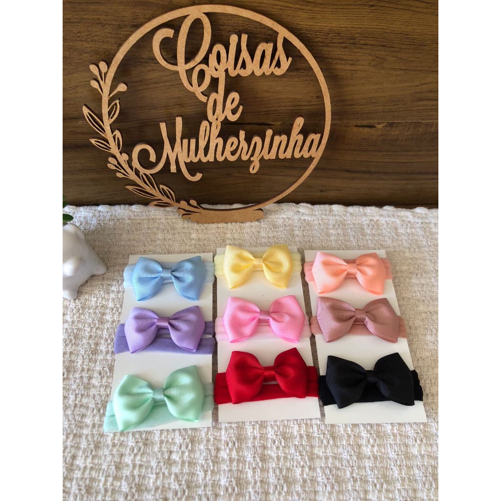 Kit 3 Laços Gravatinha Simples Faixinhas para Bebe na Meia de Seda