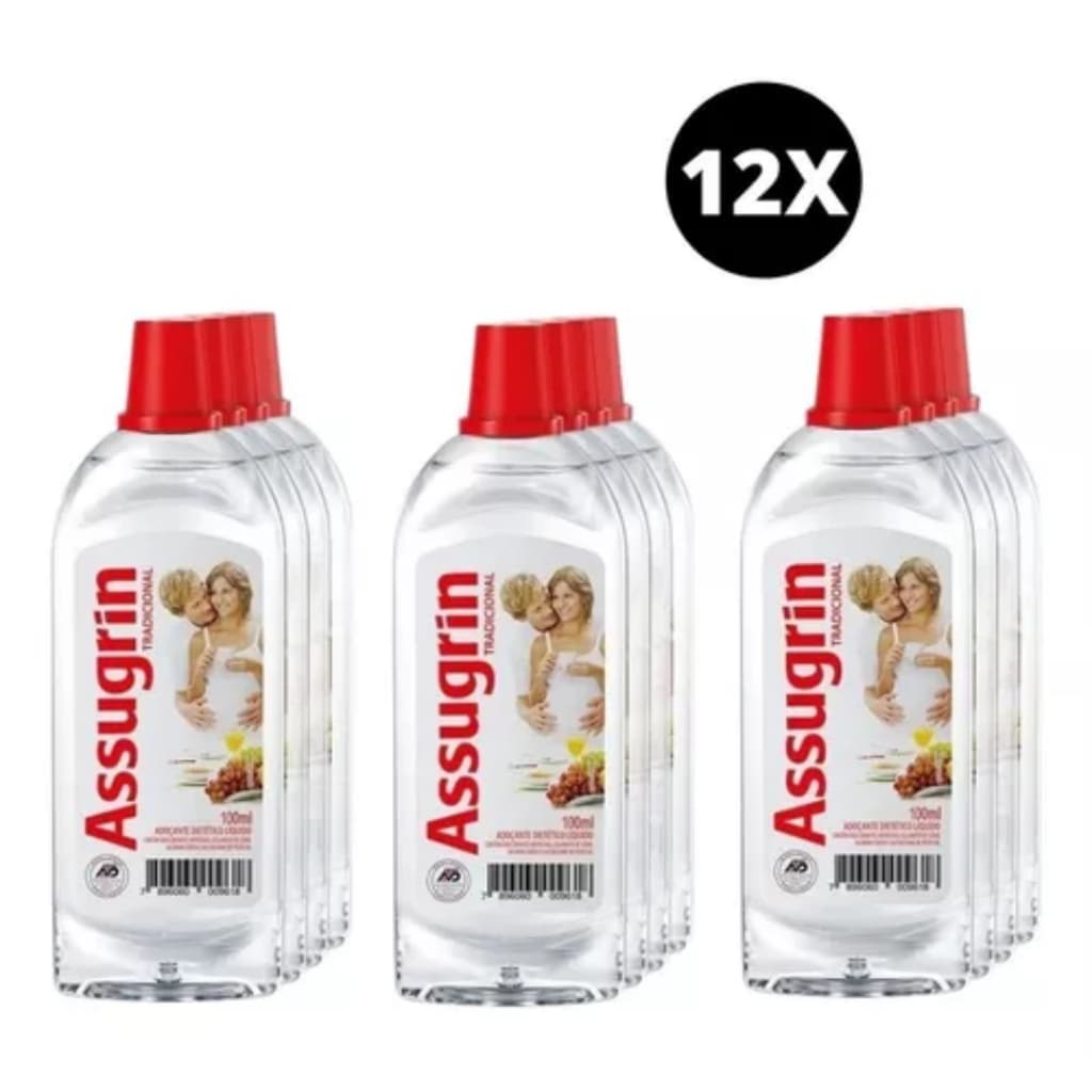 Kit 12 Adoçante Líquido Assugrin 100ml Tradicional Sacarina Diet Zero Calorias Adoce Sem Culpa