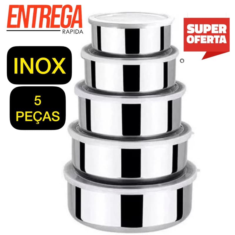 Potes Inox Com Tampa Guarda Mantimentos 5 Peças