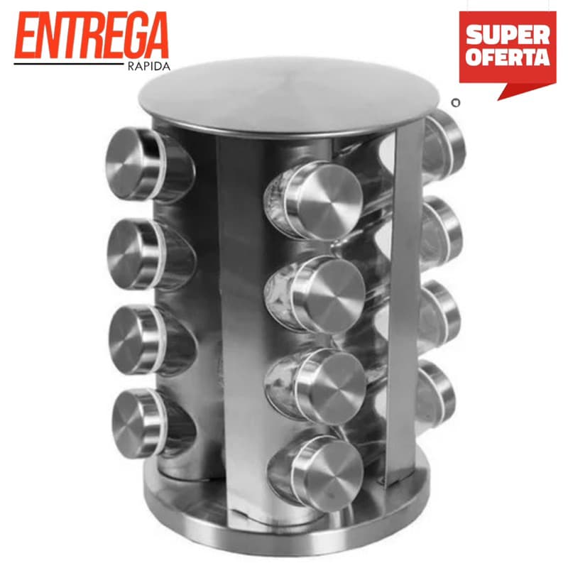 Porta Tempero Giratório Inox 16 Potes
