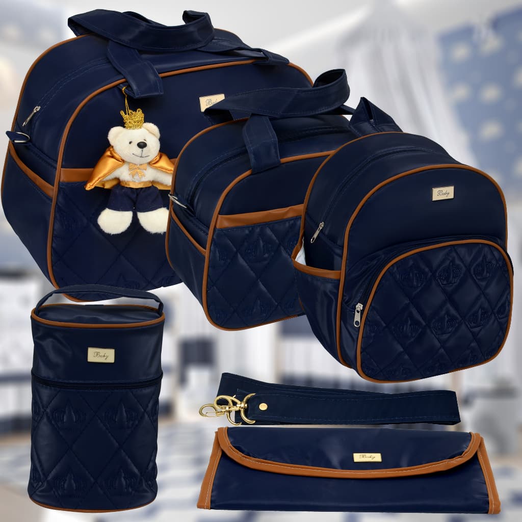 kit Bolsa Maternidade Masculino Feminino 5 Peças LUXO com Mochila Bebê Menino Menina