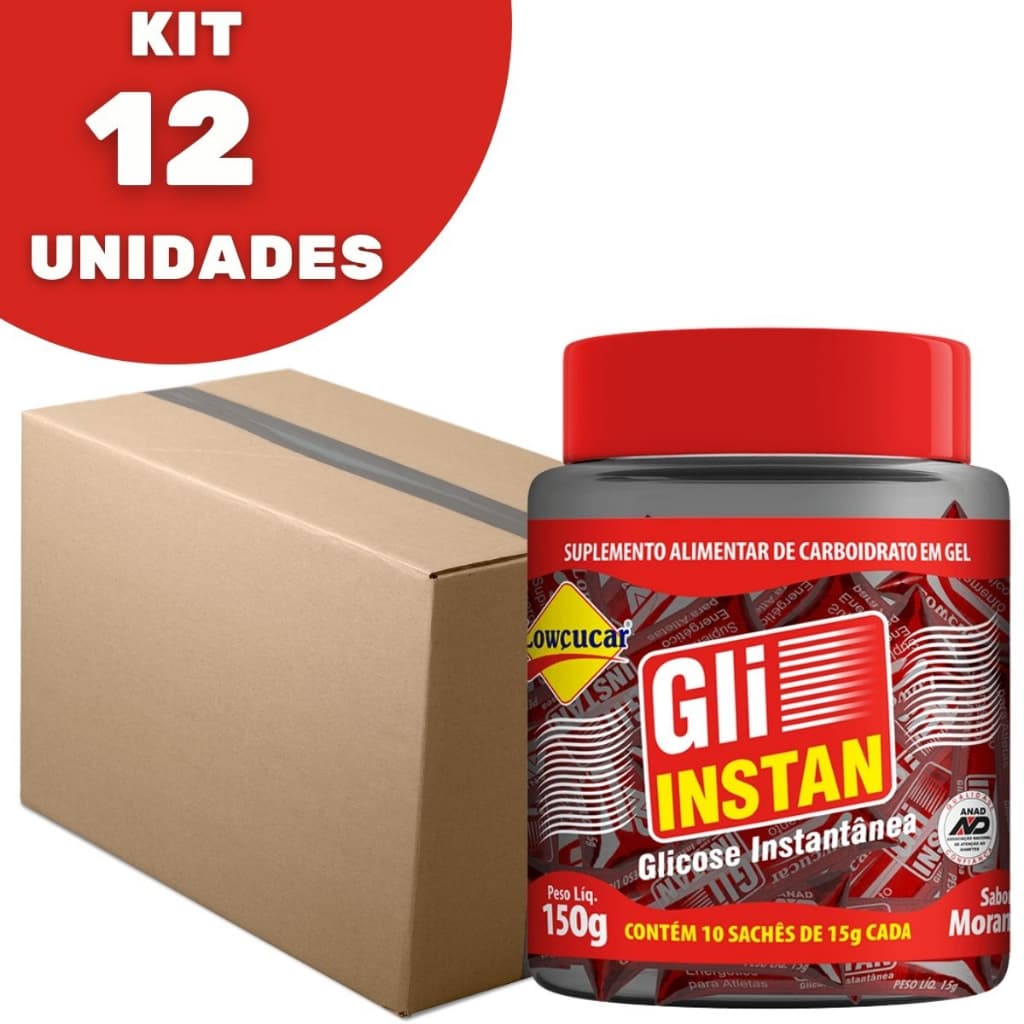 Kit 12 Gli-Instan Sabor Morango Glicose Instantânea Cartucho Com 10 Balas - Lowçucar