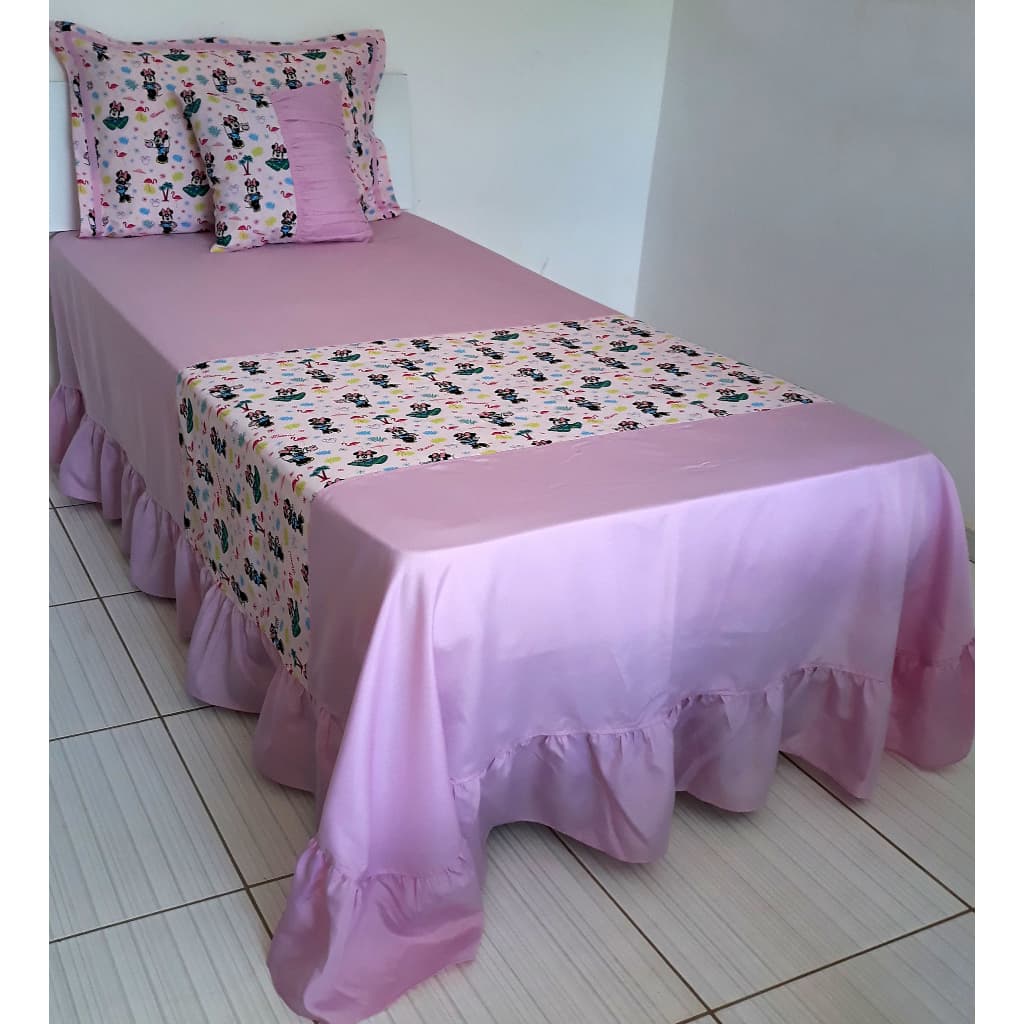 Cobre Leito Colcha Solteiro 3 Peças Rosa