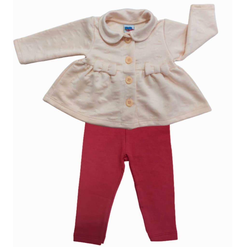 Conjunto Inverno Bebê Lacinho Menina Blusa E Calça Quentinho Infantil Kiko E Kika REF. 8032