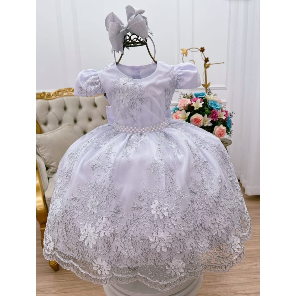 Vestido Bebê e Infantil Branco para Batizado Daminha Festas Luxo Vestido de Festa Infantil para Princesas Realeza