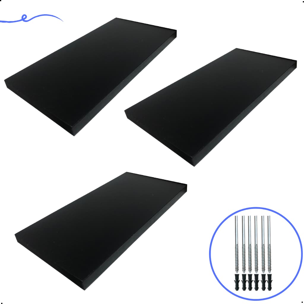 Kit 3 Prateleira Preta 30X15 + Suporte Flutuante Mdf  Organizadora Decoração Cozinha Banheiro Sala