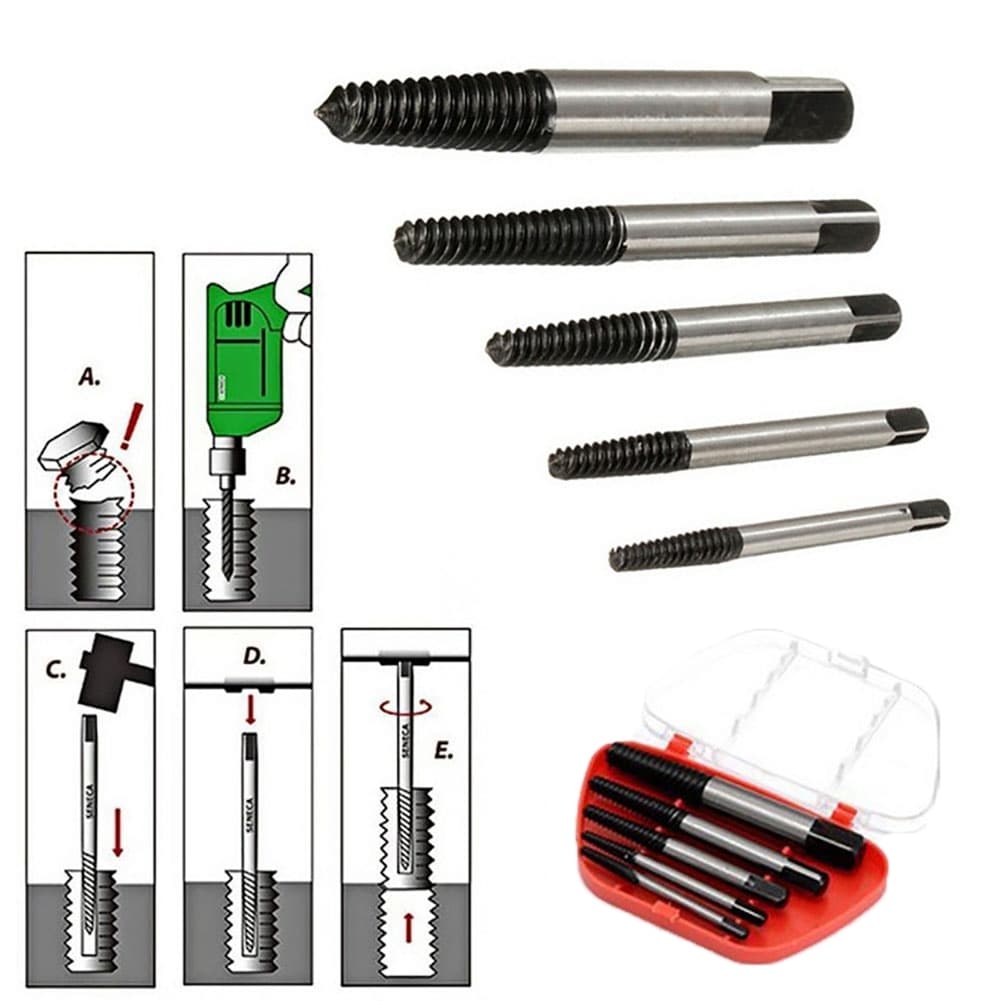 Kit Extrator para Parafuso quebrado Macho Rosca Esquerda 5 Peças