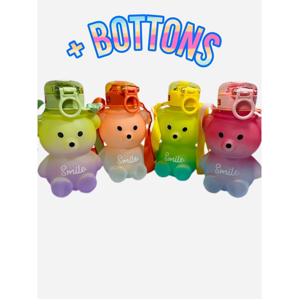 Garrafa Ursinho Smile Escola Aula + Bottons Tik Tok 700ml Favorito