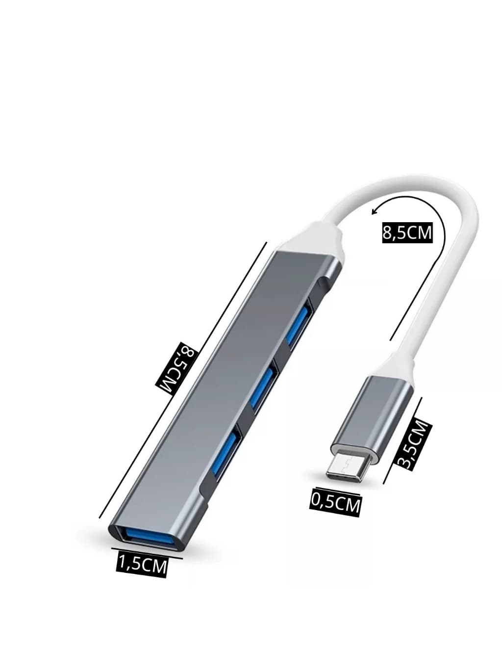 Hub USB Tipo C 4 Portas 3.0 e 2.0 Adaptador Notebook PC Expansor USB Alta Velocidade