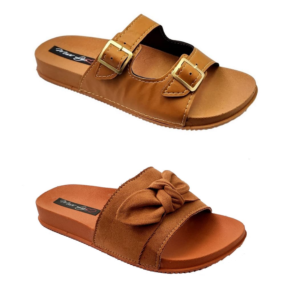 Kit 2 Pares Chinelo Adulto Menina Slid Fivela de Regulagem + Chinelo Feminino Adulto Pala 1 Laço