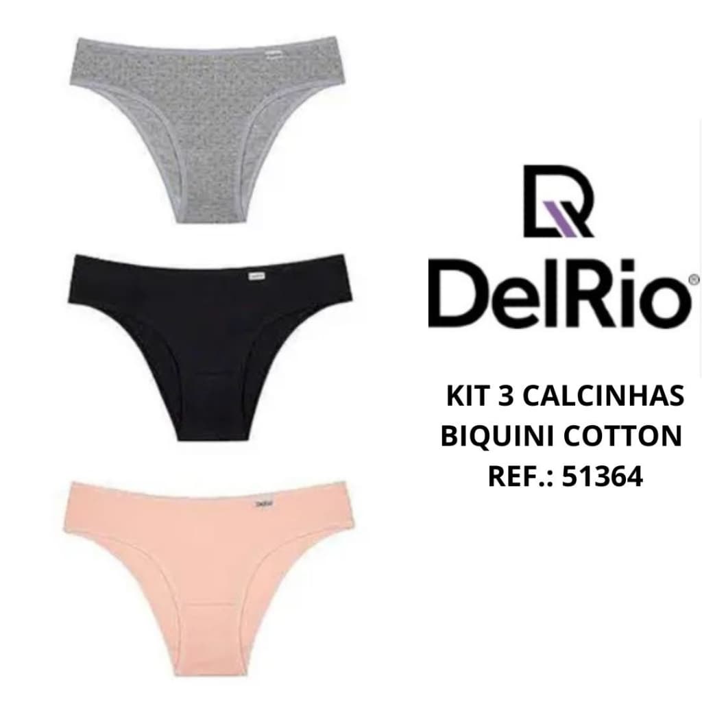 Kit 3 calcinhas biquini cotton DelRio 51364 algodão