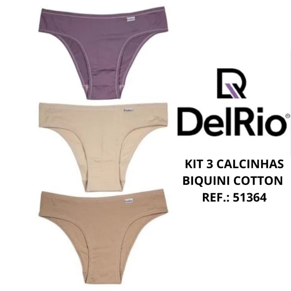 Kit 3 calcinhas biquini cotton DelRio 51364 algodão